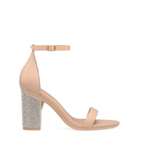 Block Heel Kit 4 Sand Rhinestone shown on the Pashionista Sand Leather upper. Pashion convertible heels go from heel to flat and are customizable with interchangeable heel kits.