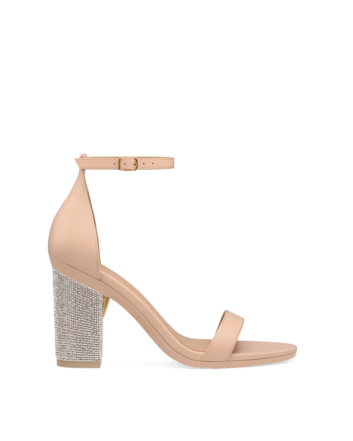 Block Heel Kit 4 Sand Rhinestone shown on the Pashionista Sand Leather upper. Pashion convertible heels go from heel to flat and are customizable with interchangeable heel kits.