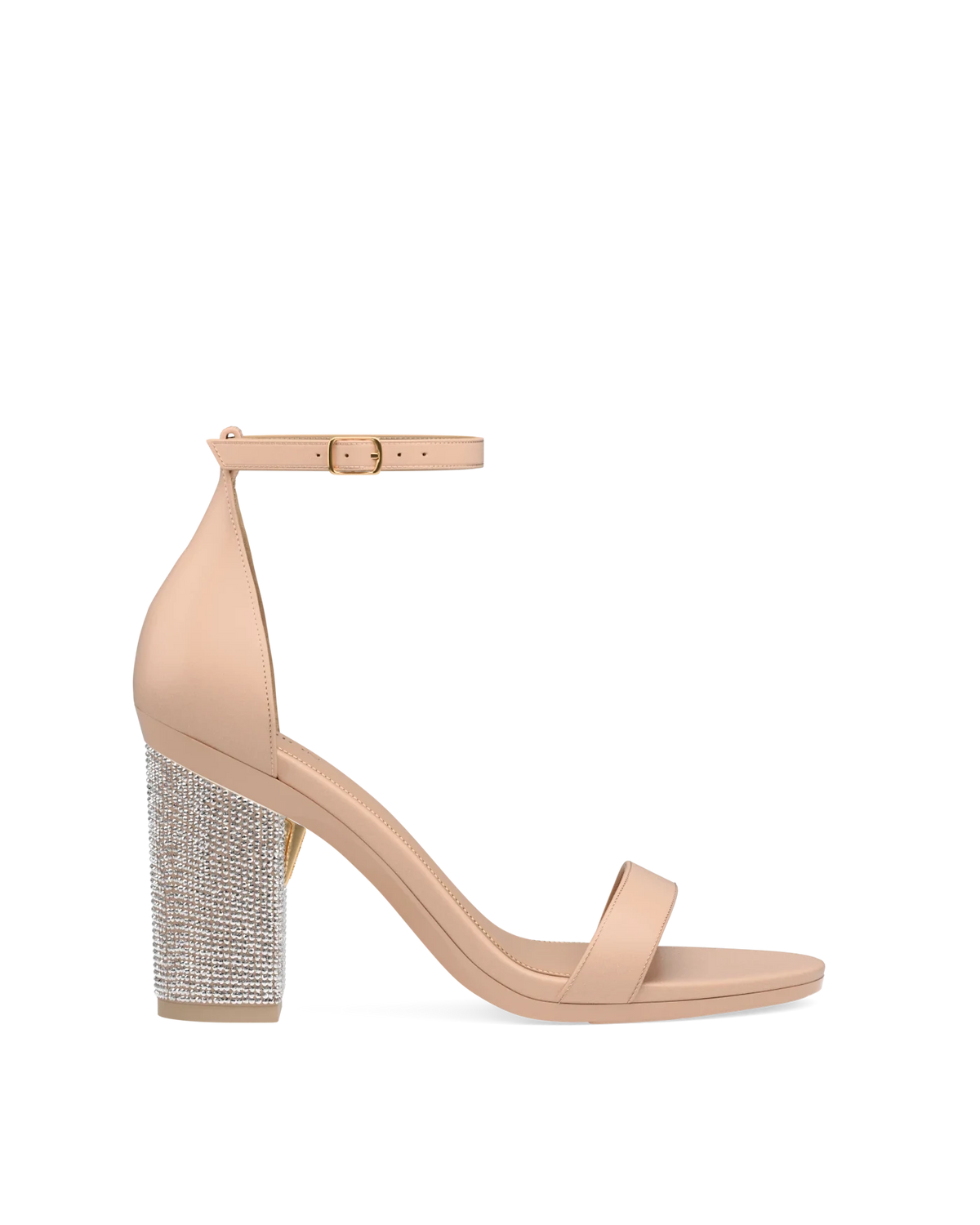 Block Heel Kit 4 Sand Rhinestone shown on the Pashionista Sand Leather upper. Pashion convertible heels go from heel to flat and are customizable with interchangeable heel kits.