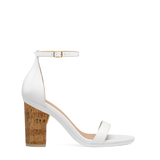 Block Heel Kit 4 Cork shown on the Pashionista White Leather upper. Pashion convertible heels go from heel to flat and are customizable with interchangeable heel kits.