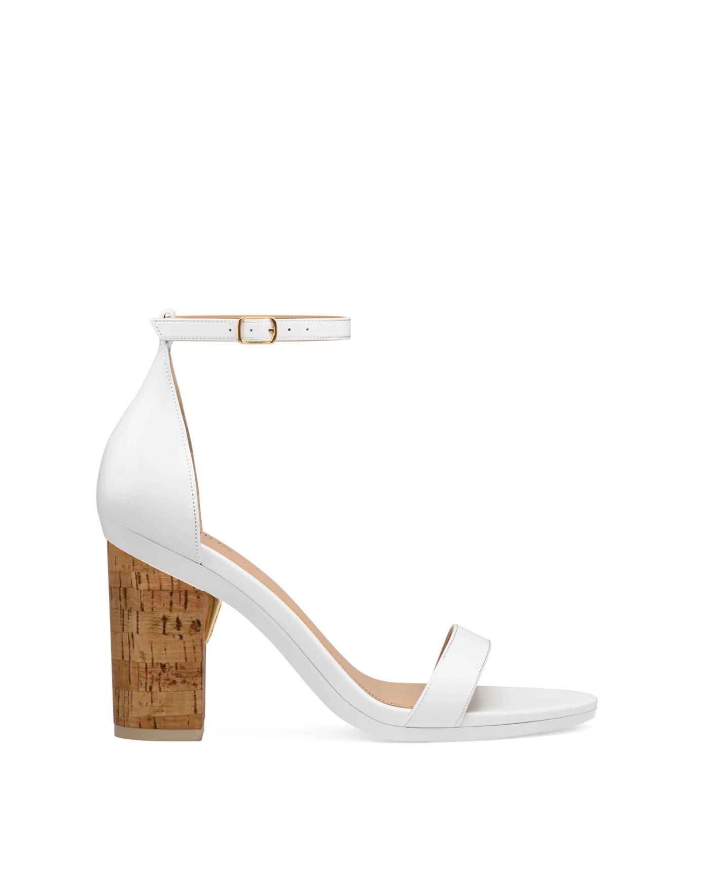 Block Heel Kit 4 Cork shown on the Pashionista White Leather upper. Pashion convertible heels go from heel to flat and are customizable with interchangeable heel kits.
