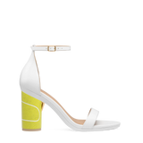 Cylinder Block Heel Kit 4 Tennis Ball shown on the Pashionista White Leather upper. Pashion convertible heels go from heel to flat and are customizable with interchangeable heel kits.