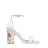 Cylinder Block Heel Kit 4 White Porcelain shown on the Pashionista White Leather upper. Pashion convertible heels go from heel to flat and are customizable with interchangeable heel kits.