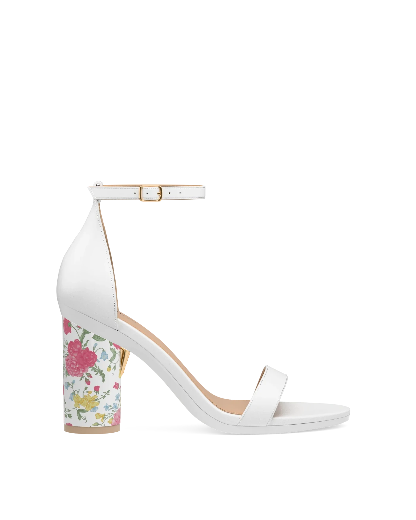 Cylinder Block Heel Kit 4 White Porcelain shown on the Pashionista White Leather upper. Pashion convertible heels go from heel to flat and are customizable with interchangeable heel kits.