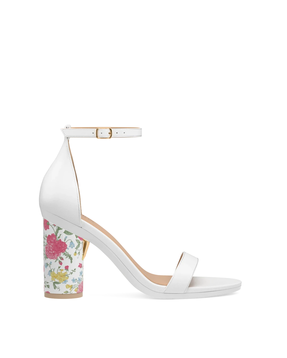 Cylinder Block Heel Kit 4 White Porcelain shown on the Pashionista White Leather upper. Pashion convertible heels go from heel to flat and are customizable with interchangeable heel kits.