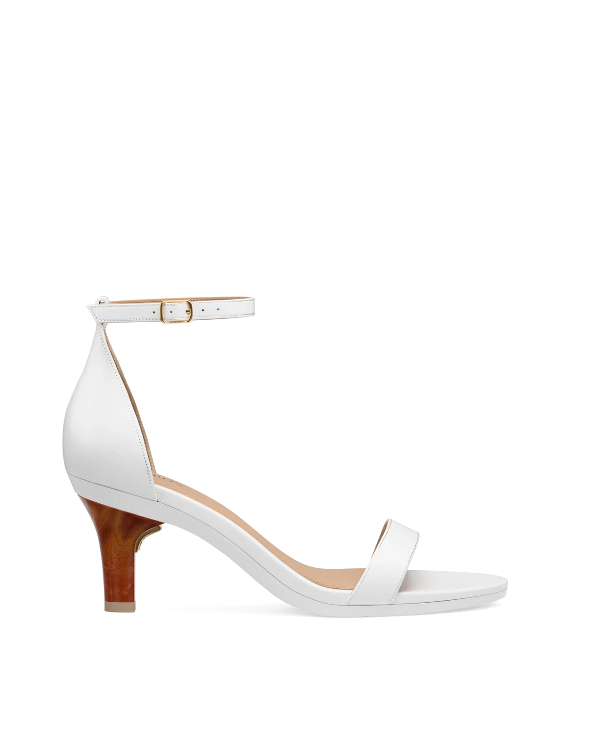 Stiletto Heel Kit 3 Wood shown on the Pashionista White Leather upper. Pashion convertible heels go from heel to flat and are customizable with interchangeable heel kits.