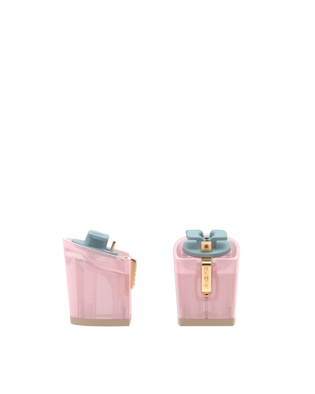 Block Heel Kit 3 Pink Tint Transparent, 3-inch interchangeable block heel. Pashion convertible heels go from heel to flat and are customizable with interchangeable heel kits.