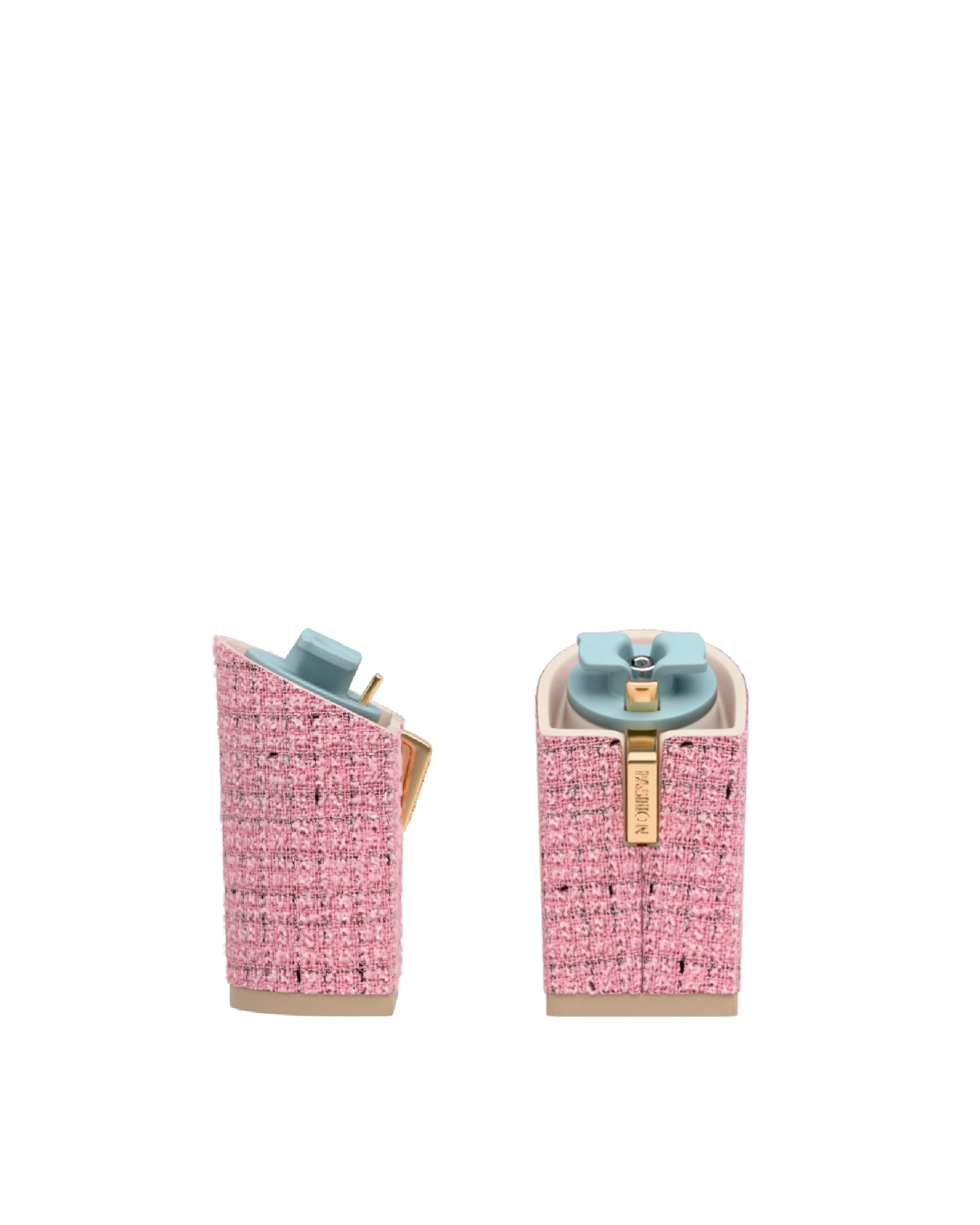 Block Heel Kit 4 Pink Tweed, 4-inch interchangeable block heel. Pashion convertible heels go from heel to flat and are customizable with interchangeable heel kits.