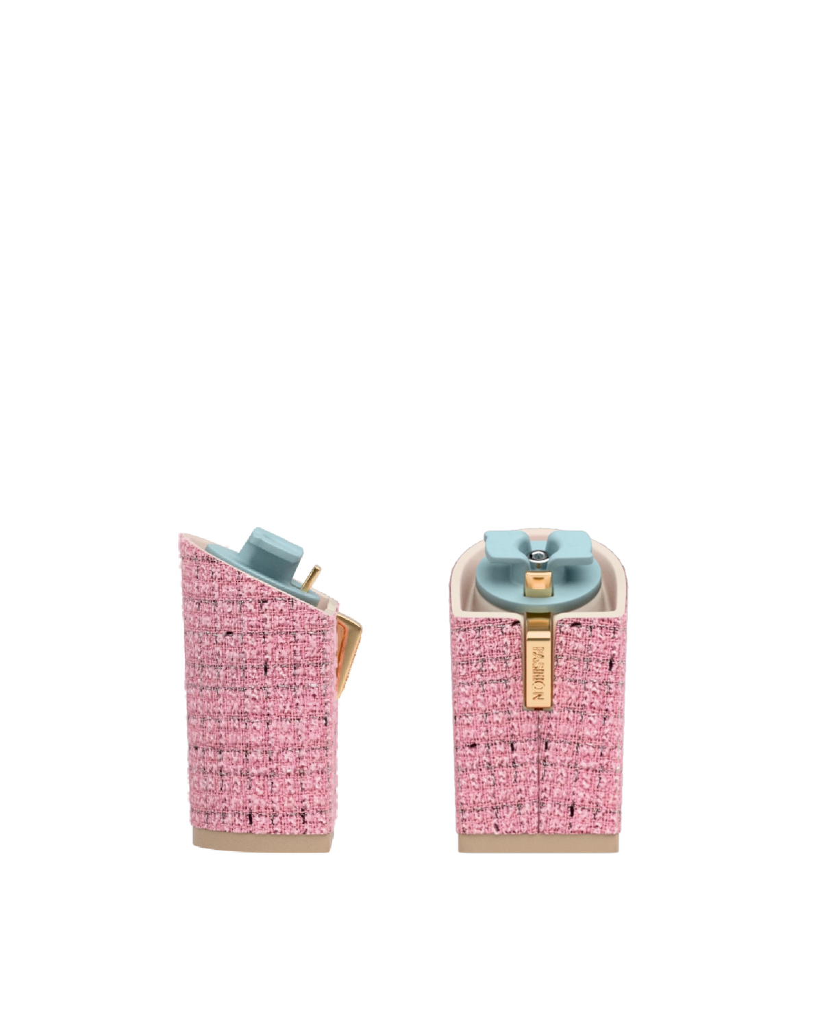 Block Heel Kit 4 Pink Tweed, 4-inch interchangeable block heel. Pashion convertible heels go from heel to flat and are customizable with interchangeable heel kits.