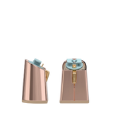 Flare Block Heel Kit 4 Rose Gold Metallic, 4-inch interchangeable flare block heel, side view. Pashion convertible heels go from heel to flat and are customizable with interchangeable heel kits.