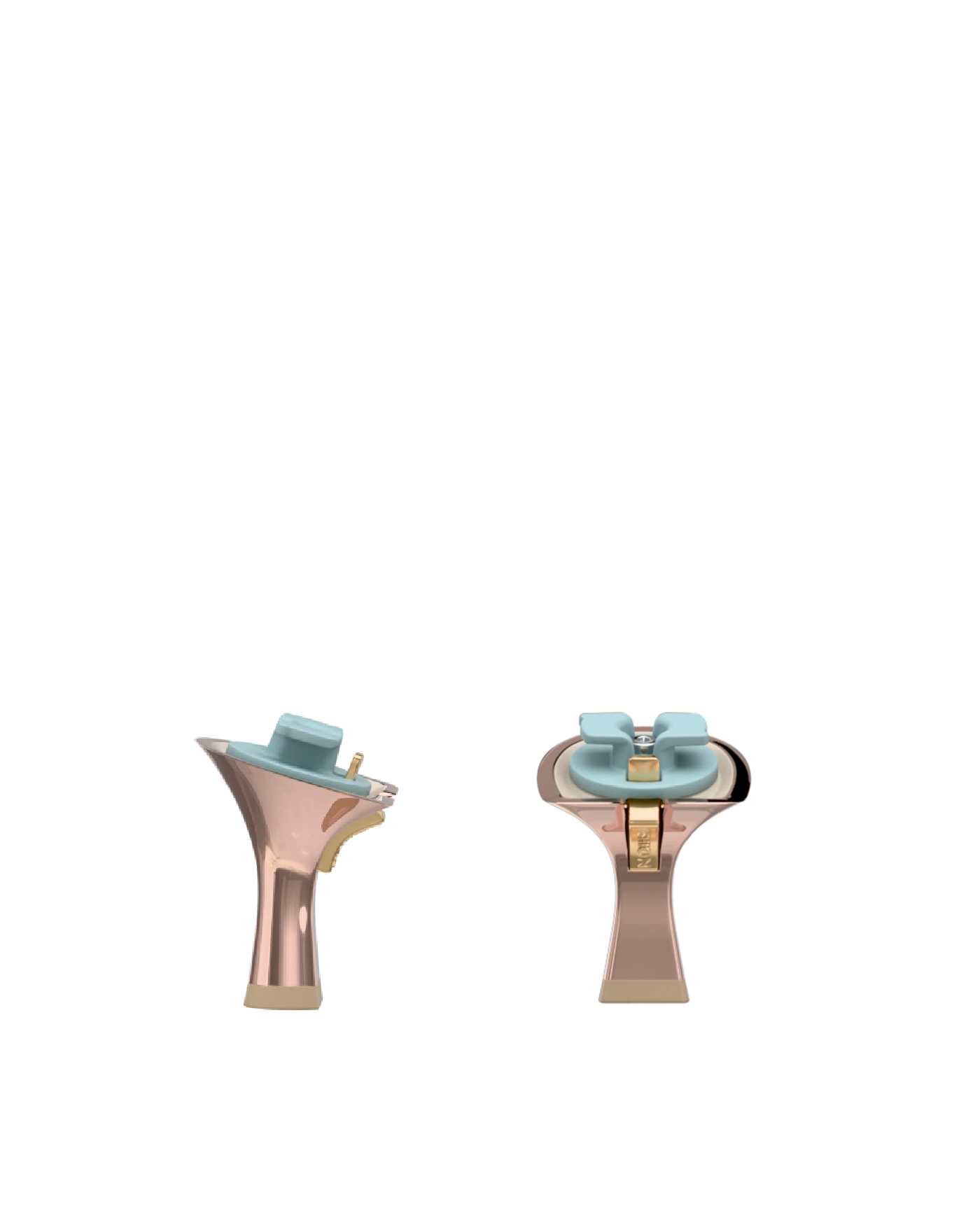 Flare Stiletto Heel Kit 3 Rose Gold Metallic, 3-inch interchangeable flare stiletto heel, side view. Pashion convertible heels go from heel to flat and are customizable with interchangeable heel kits.