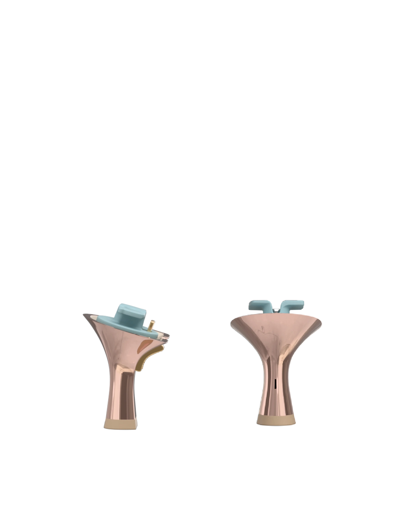 Flare Stiletto Heel Kit 3 Rose Gold Metallic, back view. Pashion convertible heels go from heel to flat and are customizable with interchangeable heel kits.