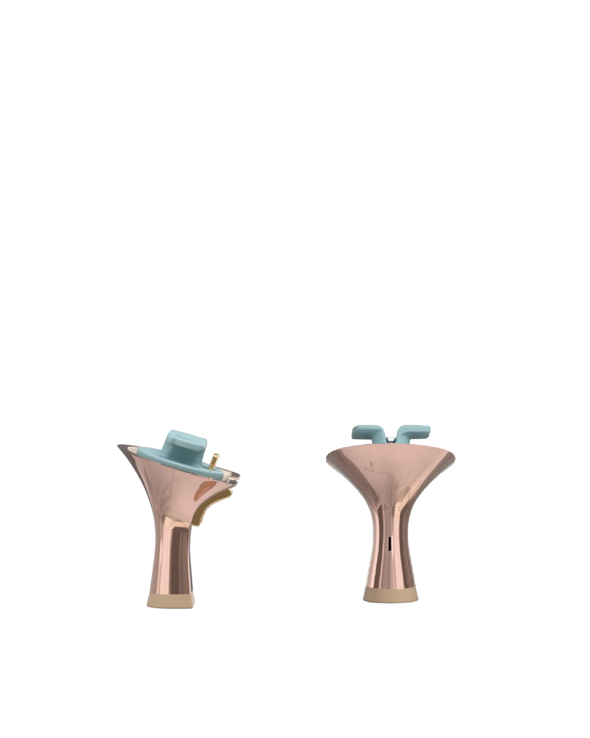 Flare Stiletto Heel Kit 3 Rose Gold Metallic, back view. Pashion convertible heels go from heel to flat and are customizable with interchangeable heel kits.