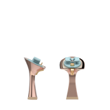Flare Stiletto Heel Kit 4 Rose Gold Metallic, 4-inch interchangeable flare stiletto heel, side view. Pashion convertible heels go from heel to flat and are customizable with interchangeable heel kits.
