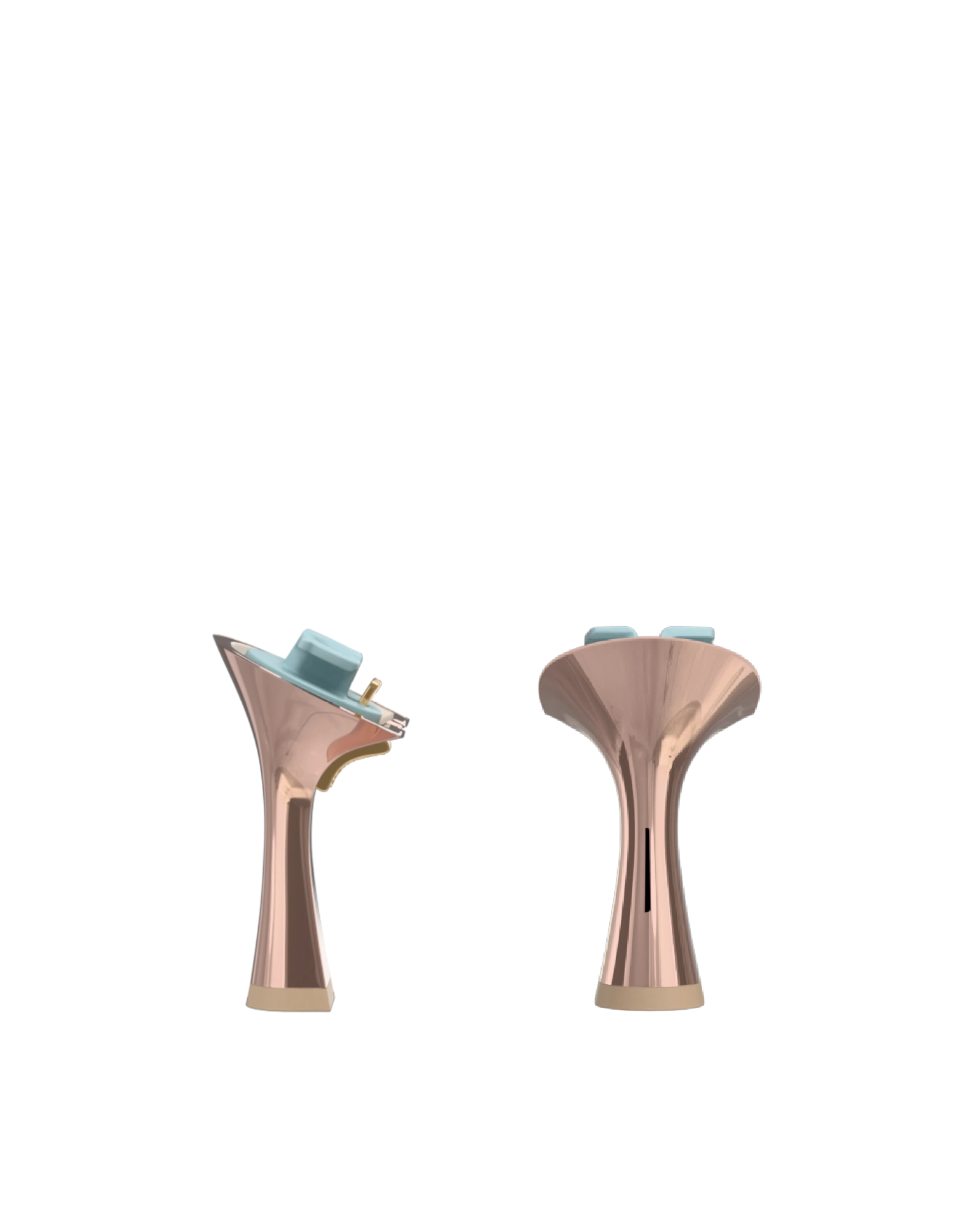 Flare Stiletto Heel Kit 4 Rose Gold Metallic, back view. Pashion convertible heels go from heel to flat and are customizable with interchangeable heel kits.