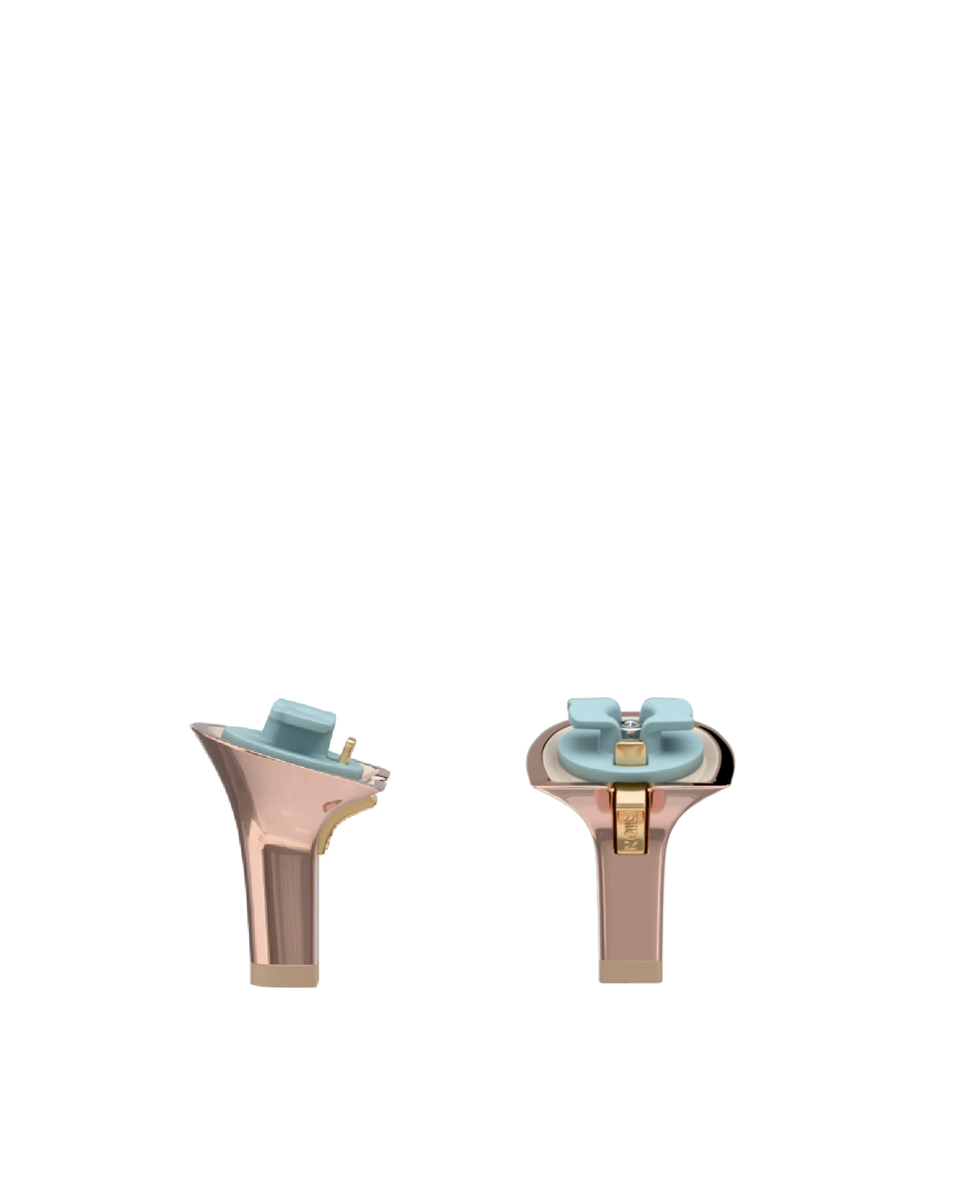 Stiletto Heel Kit 3 Rose Gold Metallic, 3-inch interchangeable stiletto heel, side view. Pashion convertible heels go from heel to flat and are customizable with interchangeable heel kits.