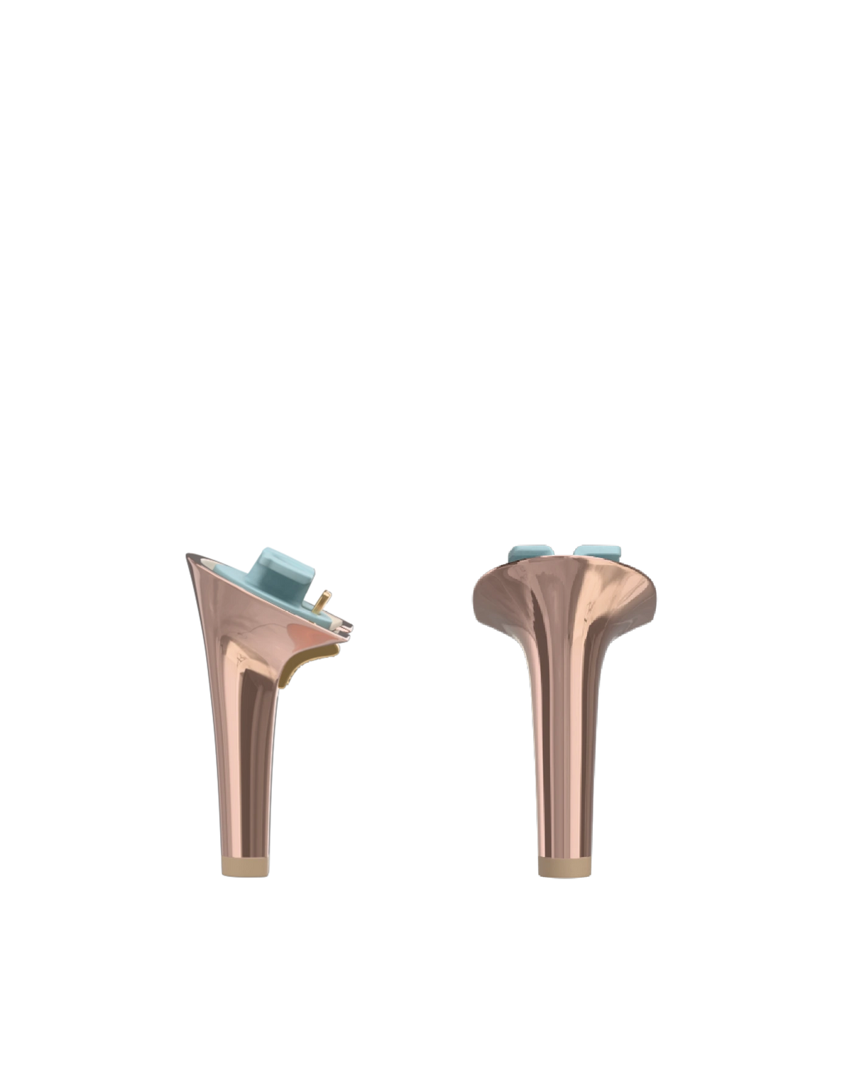 Stiletto Heel Kit 4 Rose Gold Metallic, back view. Pashion convertible heels go from heel to flat and are customizable with interchangeable heel kits.