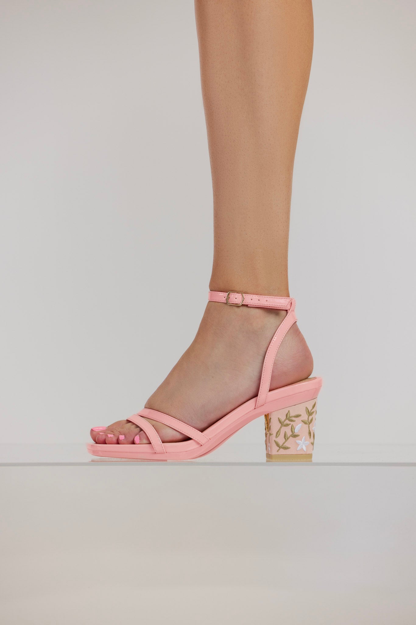 Block Heel Kit 4 Blush Gold Floral Embroidery