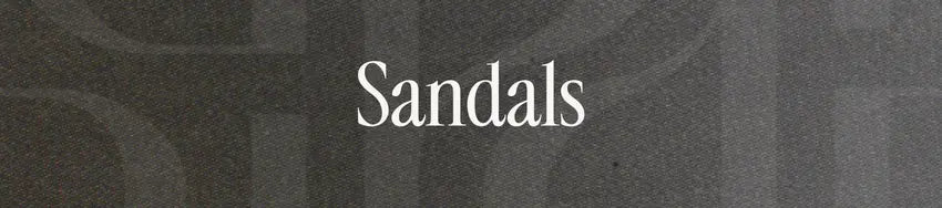 Text 'Sandals' on a textured dark background