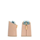 Flare Block Heel Kit 4 Sand, 4-inch interchangeable flare block heel, side view. Pashion convertible heels go from heel to flat and are customizable with interchangeable heel kits.