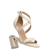 Renee Sandal - Ivory Linen 4 Block