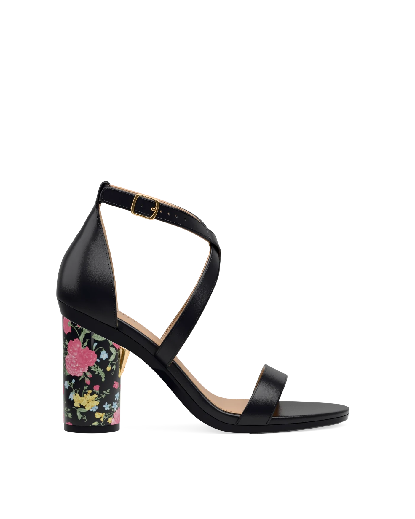 Cylinder Block Heel Kit 4 Coal Porcelain shown on the Sandal Coal Leather upper. Pashion convertible heels go from heel to flat and are customizable with interchangeable heel kits.