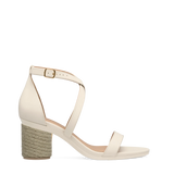 Cylinder Block Heel Kit 3 Espadrille shown on the Sandal Ivory Leather upper. Pashion convertible heels go from heel to flat and are customizable with interchangeable heel kits.