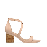 Cylinder Block Heel Kit 3 Cork shown on the Sandal Sand Leather upper. Pashion convertible heels go from heel to flat and are customizable with interchangeable heel kits.