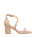Block Heel Kit 3 Sand Woven Leather shown on the Sandal Sand Leather upper. Pashion convertible heels go from heel to flat and are customizable with interchangeable heel kits.