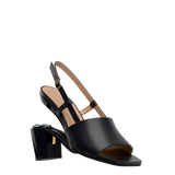 Shae Mule Sandal - Coal Black Leather 3 Block