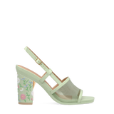 Block Heel Kit 4 Mint Daisy Embroidery shown on the Shae Mint Leather Mesh upper. Pashion convertible heels go from heel to flat and are customizable with interchangeable heel kits.