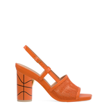 Cylinder Block Heel Kit 4 Basketball shown on the Shae Tangerine Leather Mesh upper. Pashion convertible heels go from heel to flat and are customizable with interchangeable heel kits.