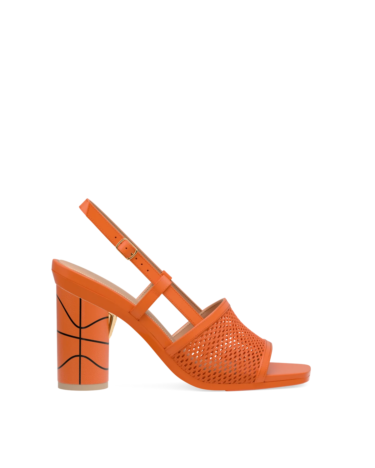 Cylinder Block Heel Kit 4 Basketball shown on the Shae Tangerine Leather Mesh upper. Pashion convertible heels go from heel to flat and are customizable with interchangeable heel kits.