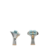 Flare Stiletto Heel Kit 3 Silver Metallic, 3-inch interchangeable flare stiletto heel, side view. Pashion convertible heels go from heel to flat and are customizable with interchangeable heel kits.