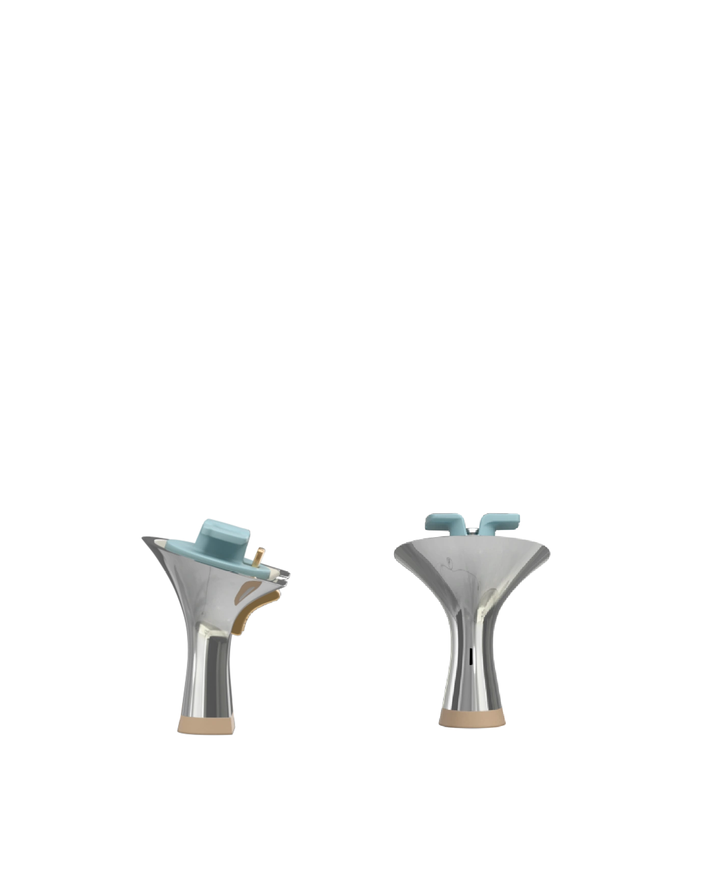Flare Stiletto Heel Kit 3 Silver Metallic, back view. Pashion convertible heels go from heel to flat and are customizable with interchangeable heel kits.