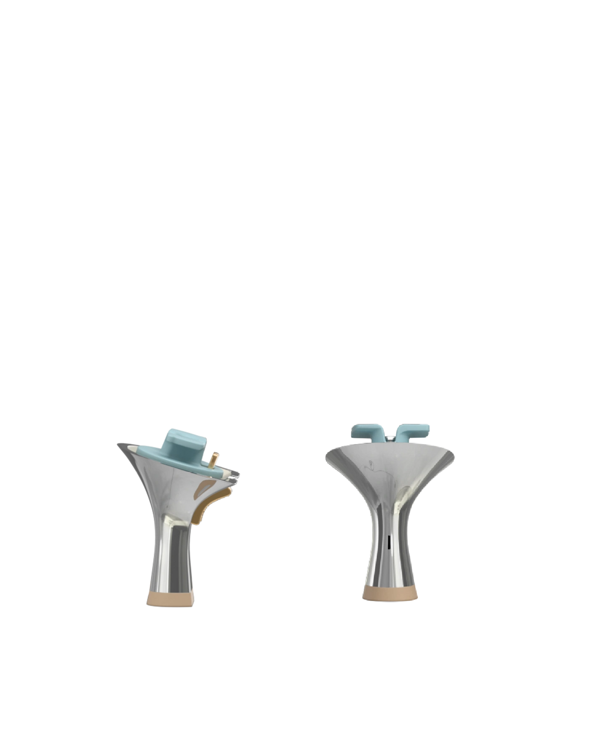 Flare Stiletto Heel Kit 3 Silver Metallic, back view. Pashion convertible heels go from heel to flat and are customizable with interchangeable heel kits.