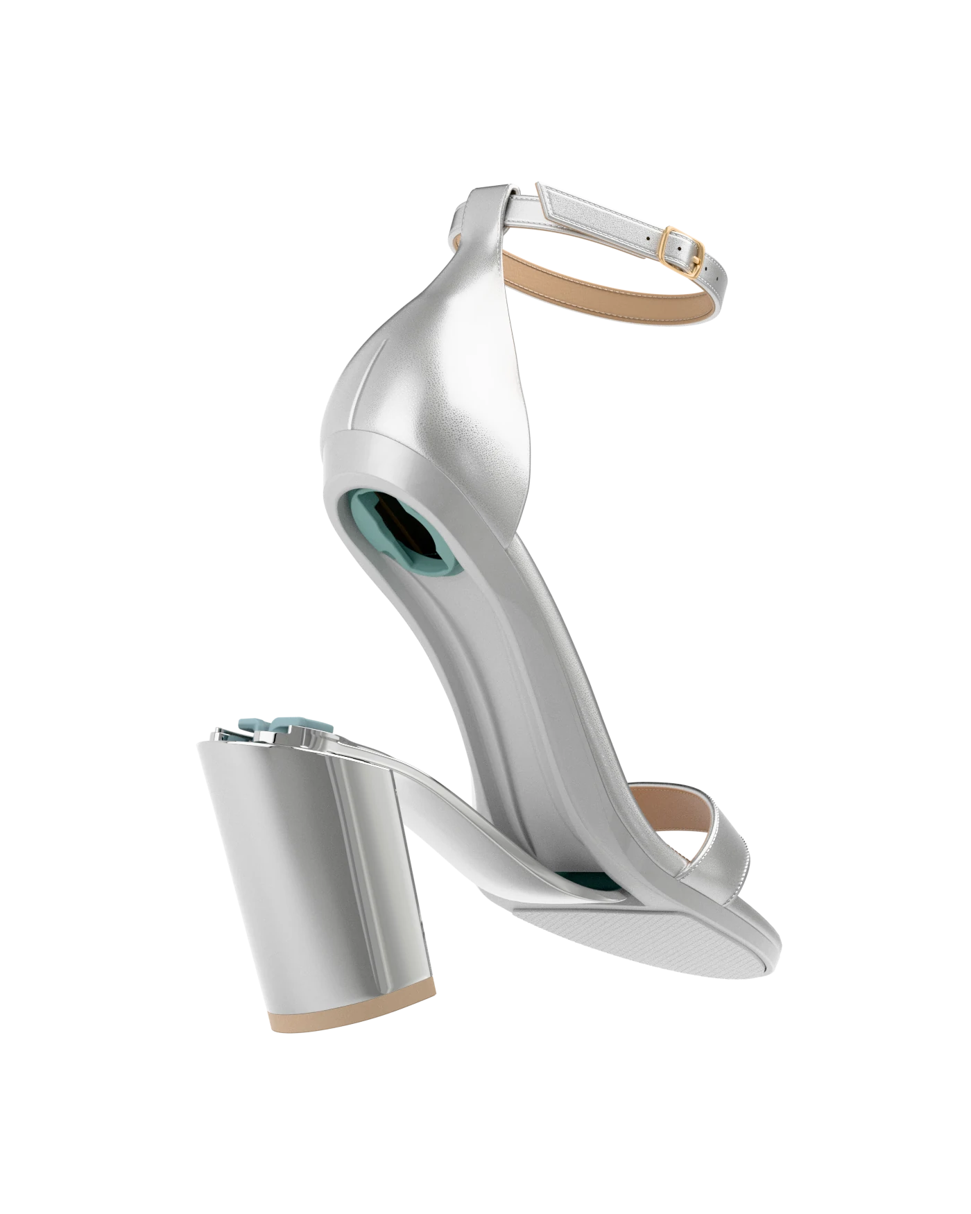 Stelo - Silver Metallic, detail view. Pashion convertible heels go from heel to flat and are customizable with interchangeable heel kits.