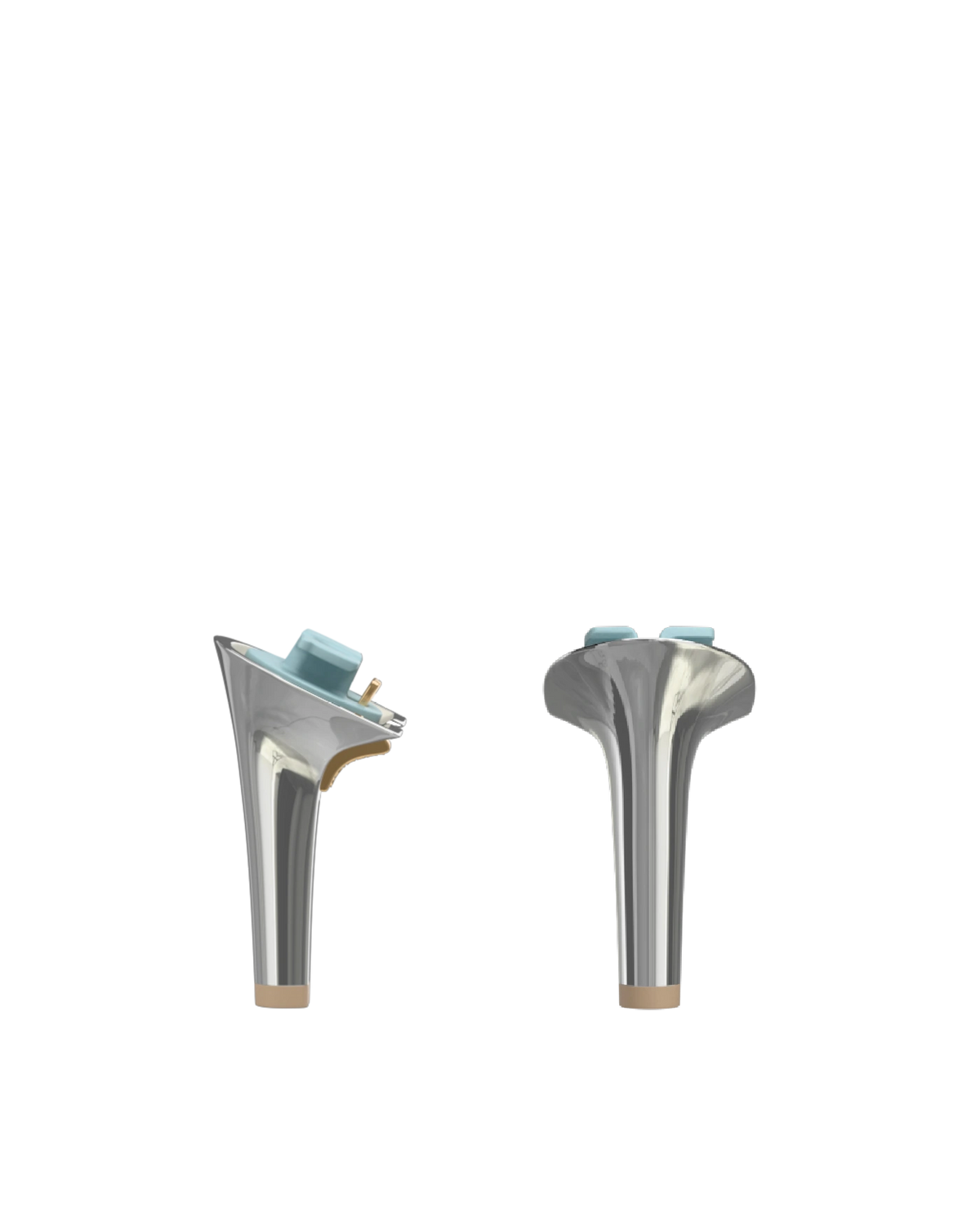 Stiletto Heel Kit 4 Silver Metallic, back view. Pashion convertible heels go from heel to flat and are customizable with interchangeable heel kits.