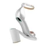 Stelo - Matte Silver, detail view. Pashion convertible heels go from heel to flat and are customizable with interchangeable heel kits.