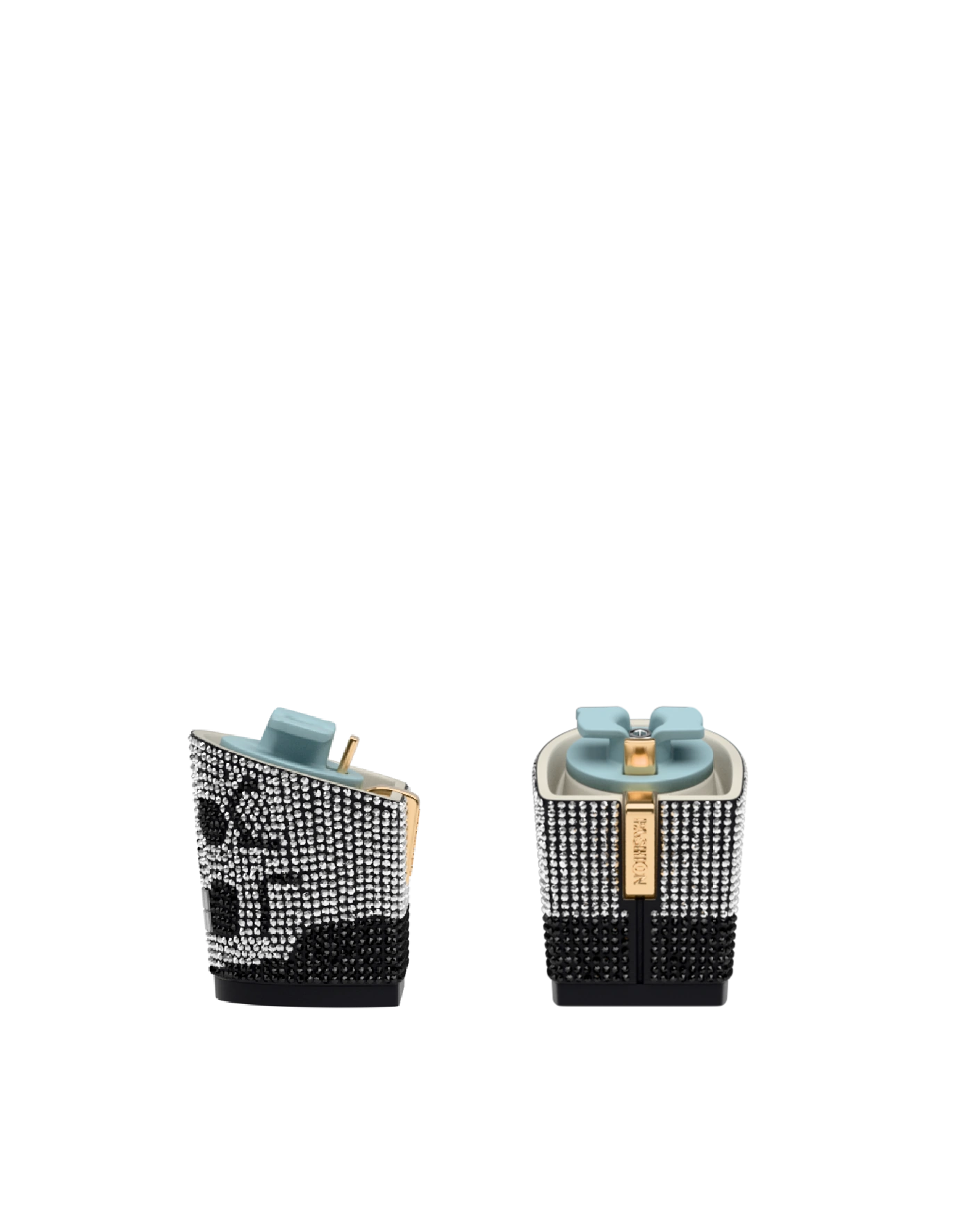 Block Heel Kit 3 Skull Rhinestone, 3-inch interchangeable block heel, side view. Pashion convertible heels go from heel to flat and are customizable with interchangeable heel kits.