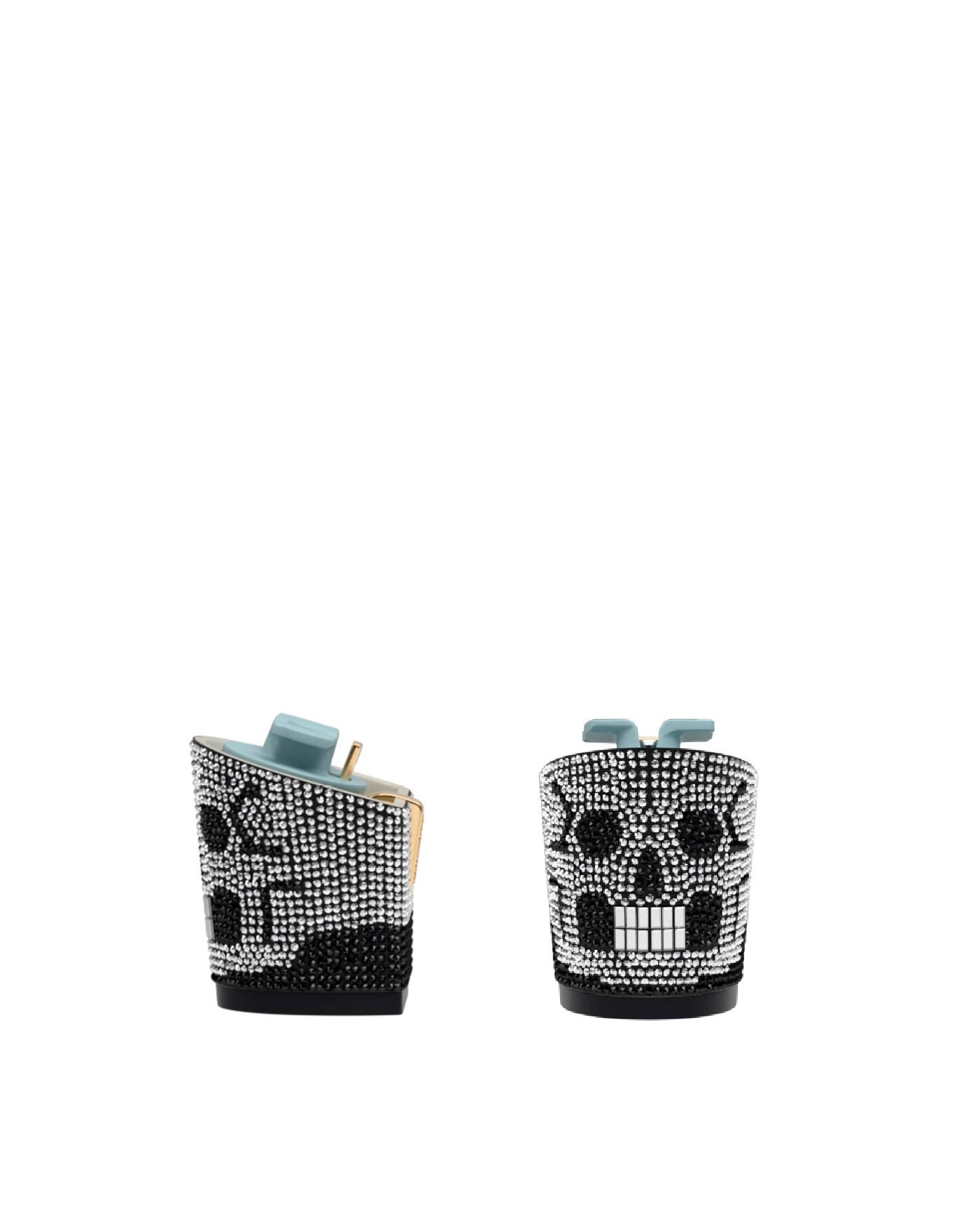 Block Heel Kit 3 Skull Rhinestone, back view. Pashion convertible heels go from heel to flat and are customizable with interchangeable heel kits.
