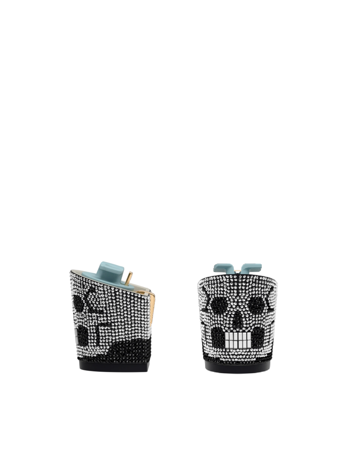 Block Heel Kit 3 Skull Rhinestone, back view. Pashion convertible heels go from heel to flat and are customizable with interchangeable heel kits.