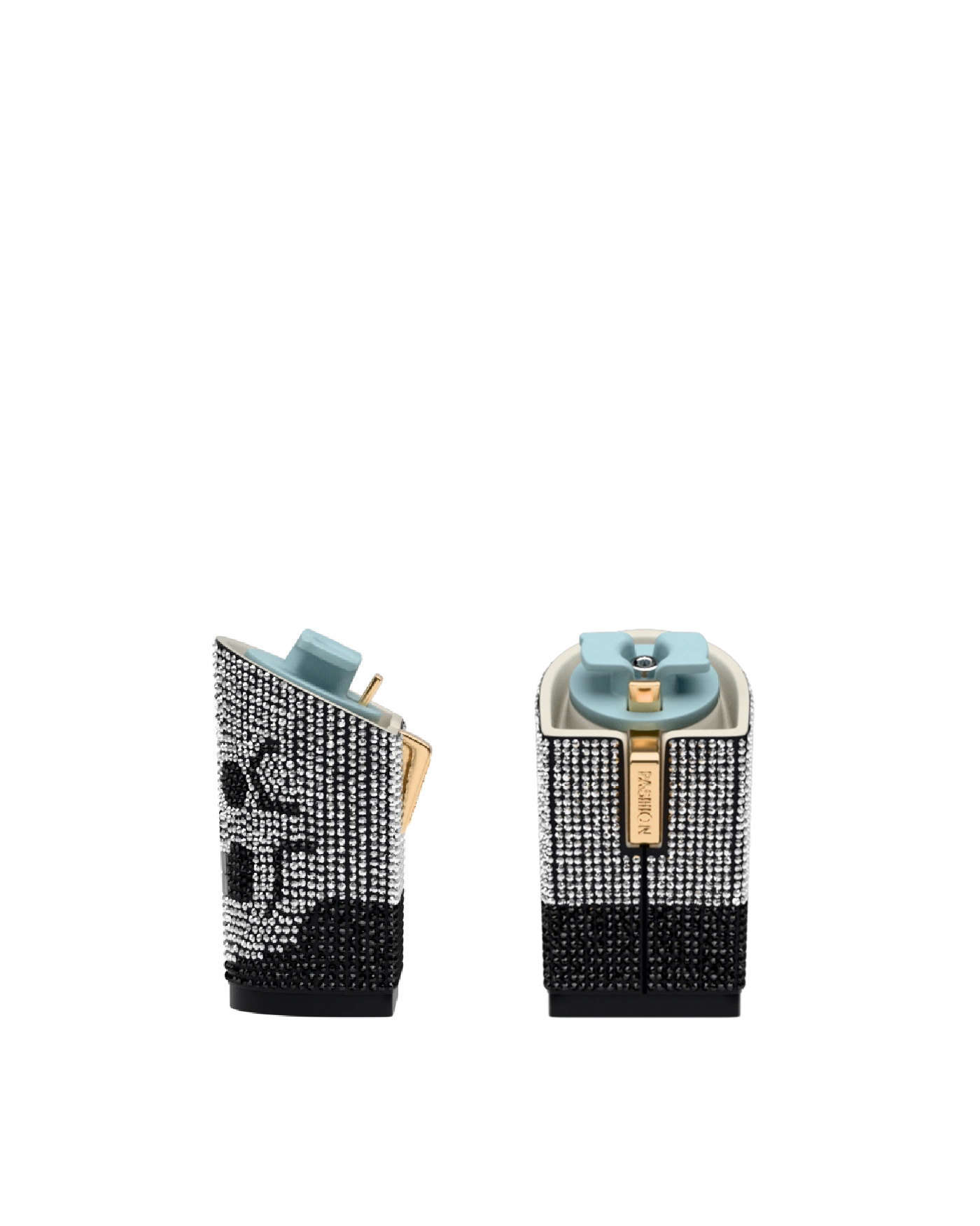 Block Heel Kit 4 Skull Rhinestone, 4-inch interchangeable block heel, side view. Pashion convertible heels go from heel to flat and are customizable with interchangeable heel kits.