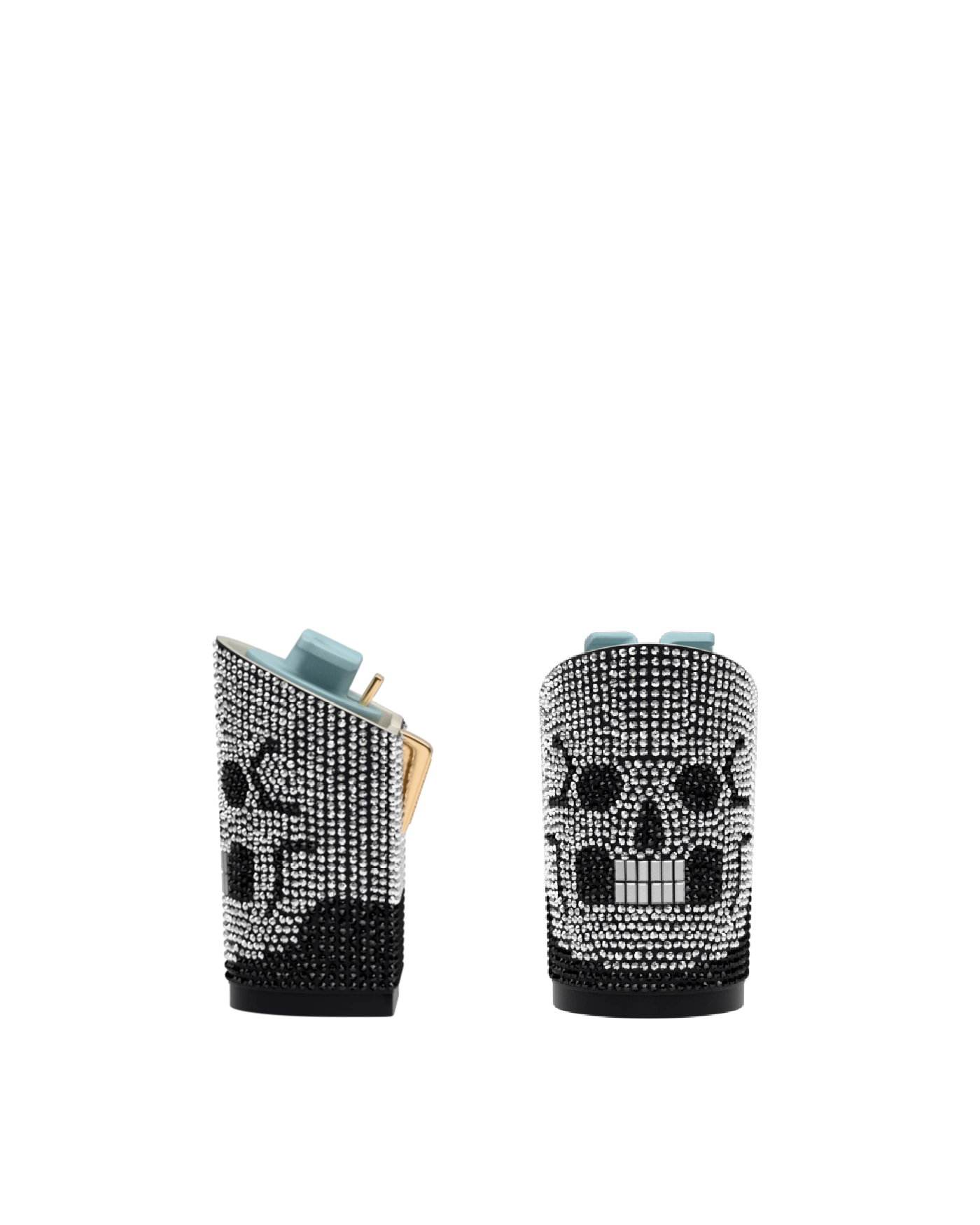 Block Heel Kit 4 Skull Rhinestone, back view. Pashion convertible heels go from heel to flat and are customizable with interchangeable heel kits.