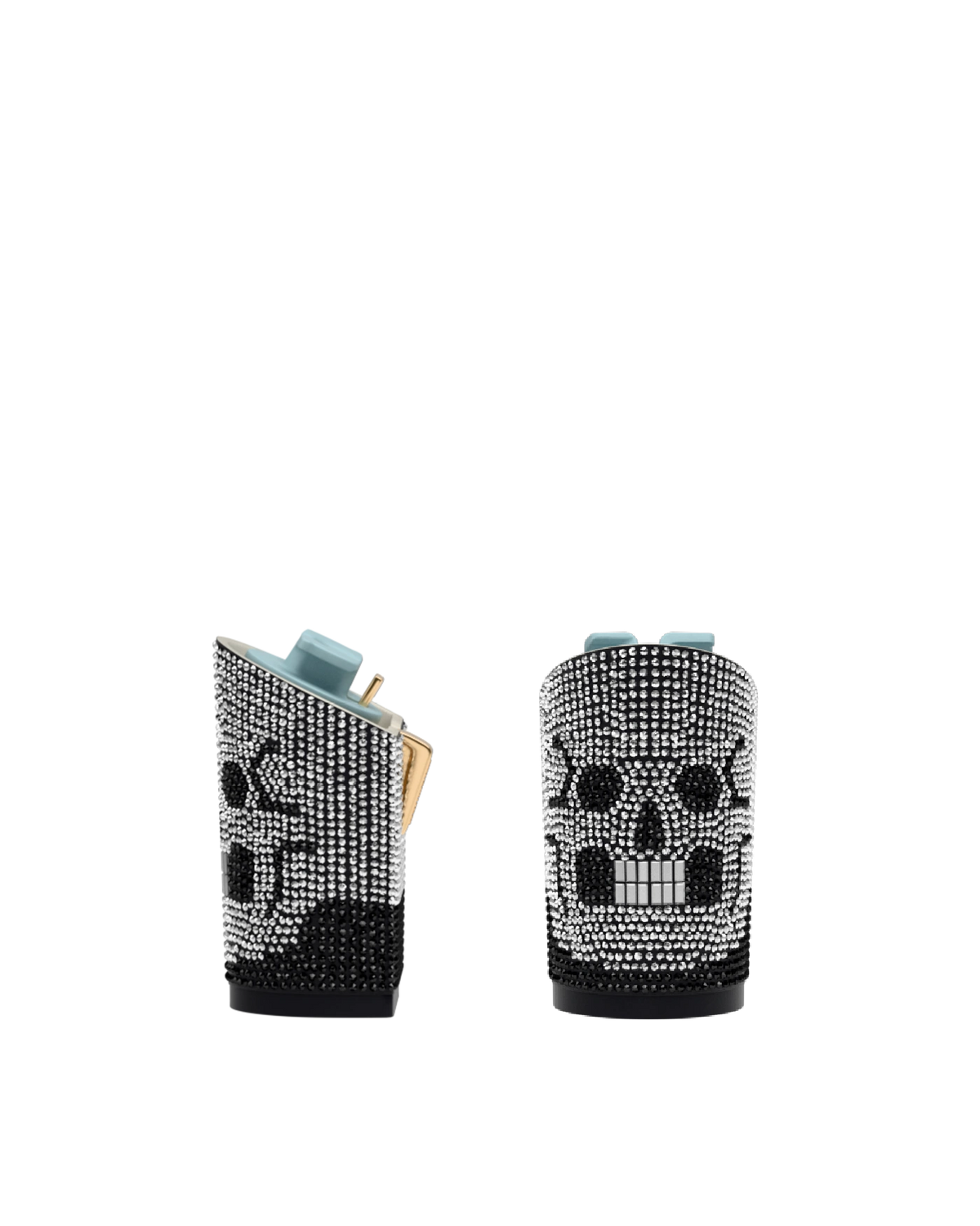 Block Heel Kit 4 Skull Rhinestone, back view. Pashion convertible heels go from heel to flat and are customizable with interchangeable heel kits.