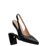 Audrey Buckle Slingback - Coal Black Leather 4 Block
