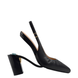 Audrey Buckle Slingback - Coal Black Leather 4 Block