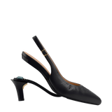 Audrey Buckle Slingback - Coal Black Leather 3 Stiletto