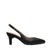 Audrey Buckle Slingback - Coal Black Leather 3 Stiletto