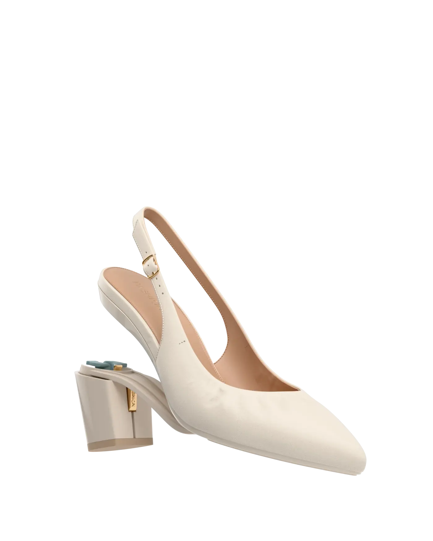 Audrey Buckle Slingback - Ivory Leather 3 Block